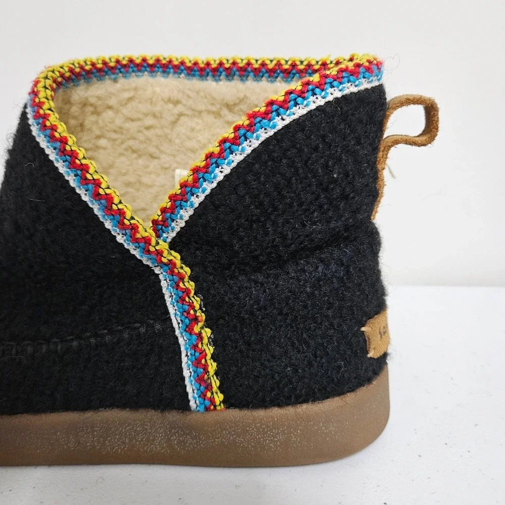 Sanuk Chiba Chill Bootie Slippers Women 9.5 Black Faux Shearling Trim Cozy Cabin - Picture 6 of 8